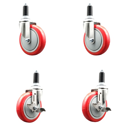 Service Caster 5 Inch 316SS Red Poly Swivel 1-1/4 Inch Expanding Stem Caster Brake SCC, 2PK SS316EX20S514-PPUB-RED-2-TLB-2-114
